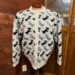 VINTAGE 60s Scottish Terrier Wool Cardigan Size 44 Glenugie Scotland Sweater